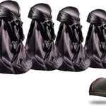 4PCS Silky Durags for Men Women 360 Waves with 1 Wave Cap, Silky Satin Durag Extra Long Tails - PHamily Hair Care