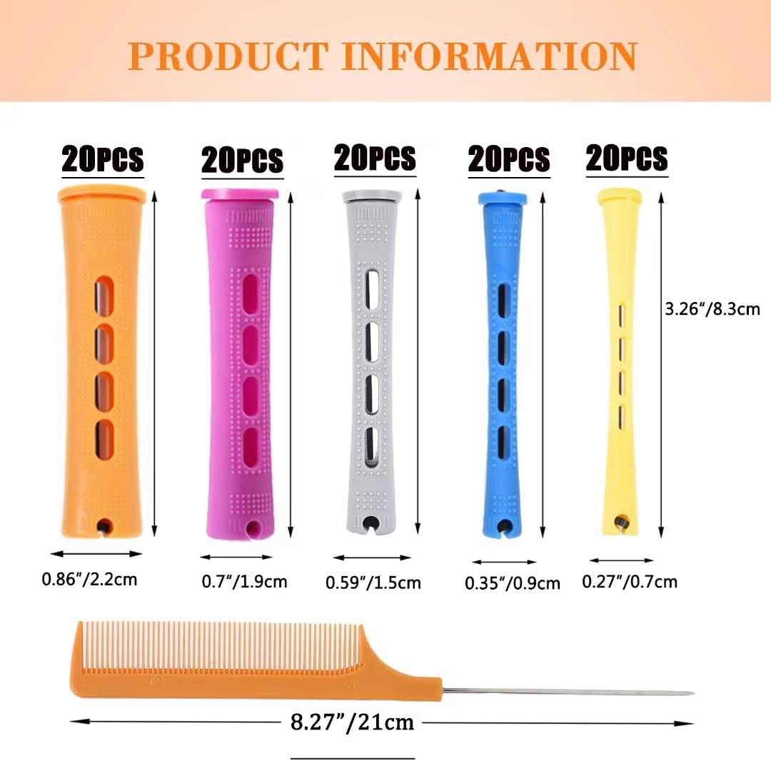 100Pcs Hair Curling Rods Set - Plastic Cold Wave Rollers for Natural, Long or Short Hair Styling - Women'S DIY Hairdressing Tools in Orange, Purple, Gray, Blue, Yellow