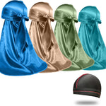 4PCS Silky Durags for Men Women 360 Waves with 1 Wave Cap, Silky Satin Durag Extra Long Tails - PHamily Hair Care 