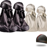 4PCS Silky Durags for Men Women 360 Waves with 1 Wave Cap, Silky Satin Durag Extra Long Tails - PHamily Hair Care 