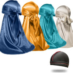 4PCS Silky Durags for Men Women 360 Waves with 1 Wave Cap, Silky Satin Durag Extra Long Tails - PHamily Hair Care 