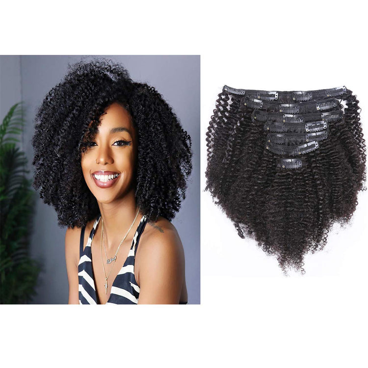 Ombre Curly Clip in Hair Extensions 4B 4C Afro Kinkys Curly Hair Extensions Clip in for Black Women 8A Virgin Natural Human Hair Full Head Kinky Hair Clip Ins Two Tone Ombre 120G #1B/99J AC 14Inch
