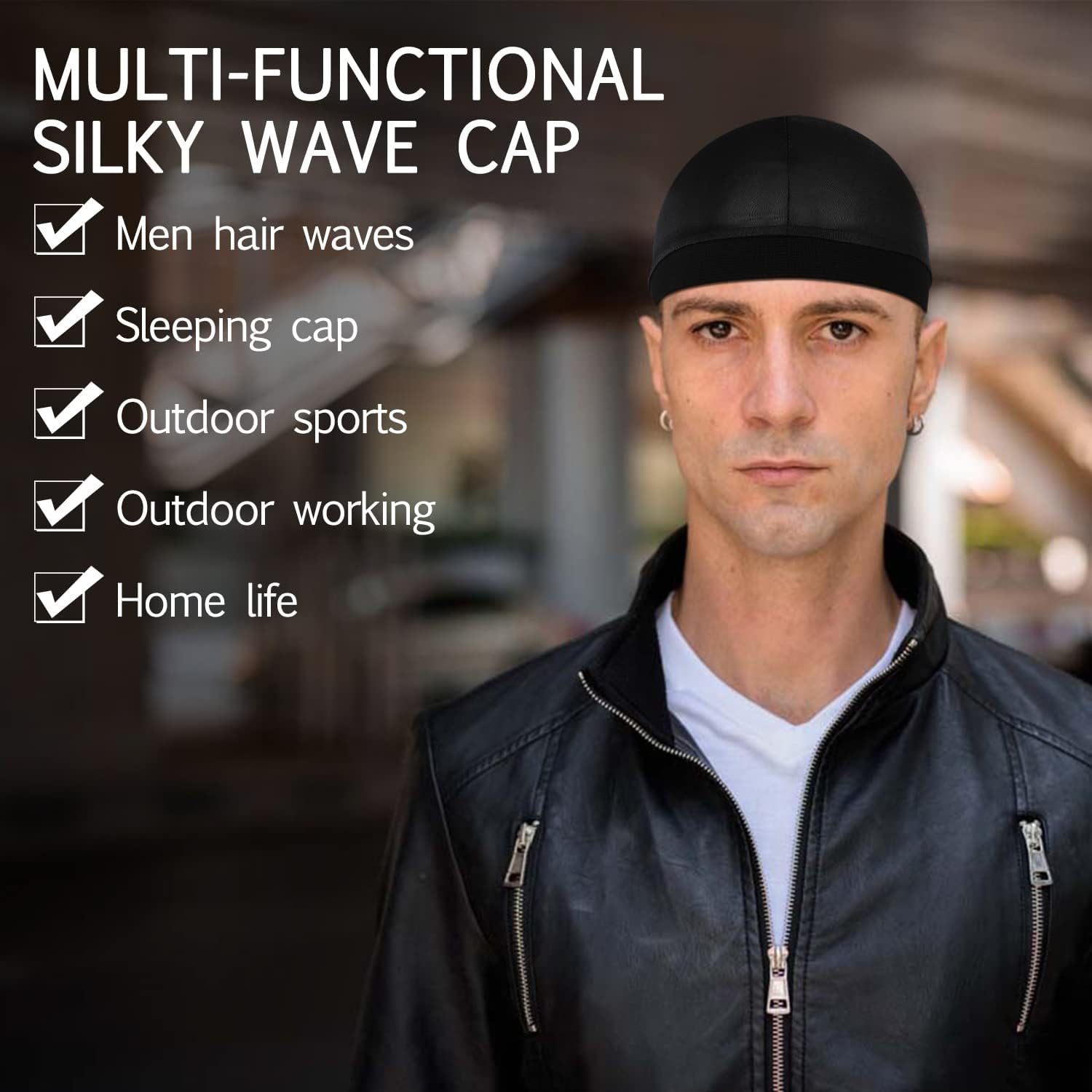 6Pcs Wave Cap for Men Silky Durags Elastic Band Wave Caps for 360 540 720 Waves Soft Breathable Satin Durag Unisex Adults Kids Skullies Beanies Hats Shower Cap