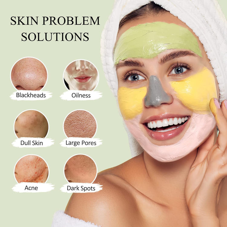 4 Pcs Clay Mask Gift Set, Turmeric Vitamin C Clay Mask, Green Tea Mask, Dead Sea Mud Mask, Rose Clay Mask, Face Masks Skincare Clay Facial Mask for Deep Cleansing, Moisturizing and Refining Pores 240G