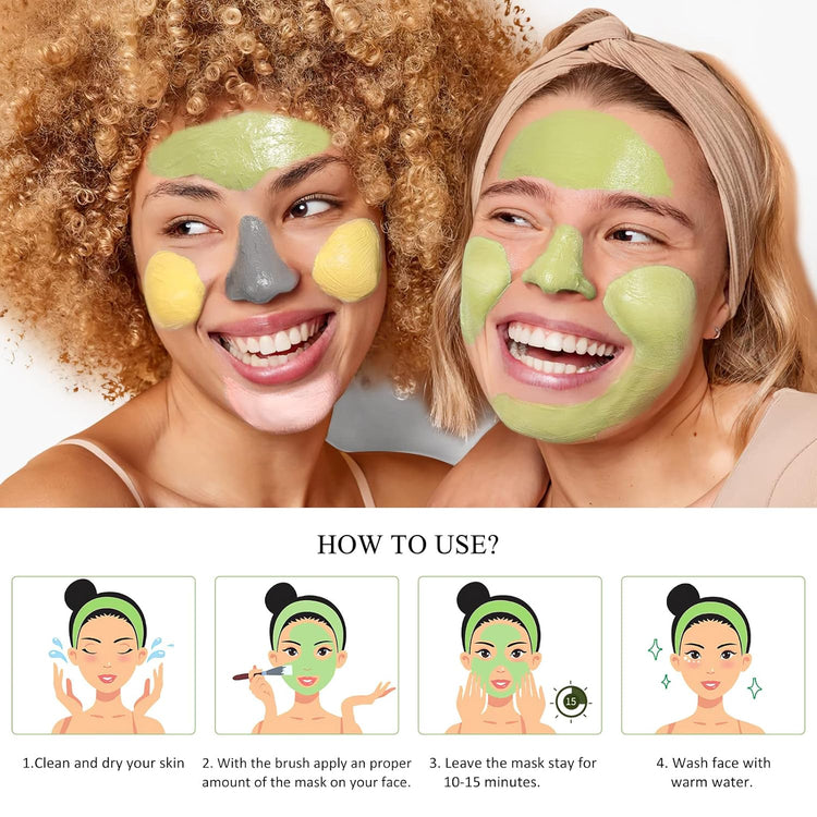 4 Pcs Clay Mask Gift Set, Turmeric Vitamin C Clay Mask, Green Tea Mask, Dead Sea Mud Mask, Rose Clay Mask, Face Masks Skincare Clay Facial Mask for Deep Cleansing, Moisturizing and Refining Pores 240G
