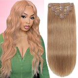 Hair Extension Clip-Ins - Real Human Hair Extensions 120G 8Pcs 18Inch,Soft & Natural Straight Double Weft for Women #P427 Chocolate Brown to Honey Blonde Extensions Real Human Hair Clip Ins