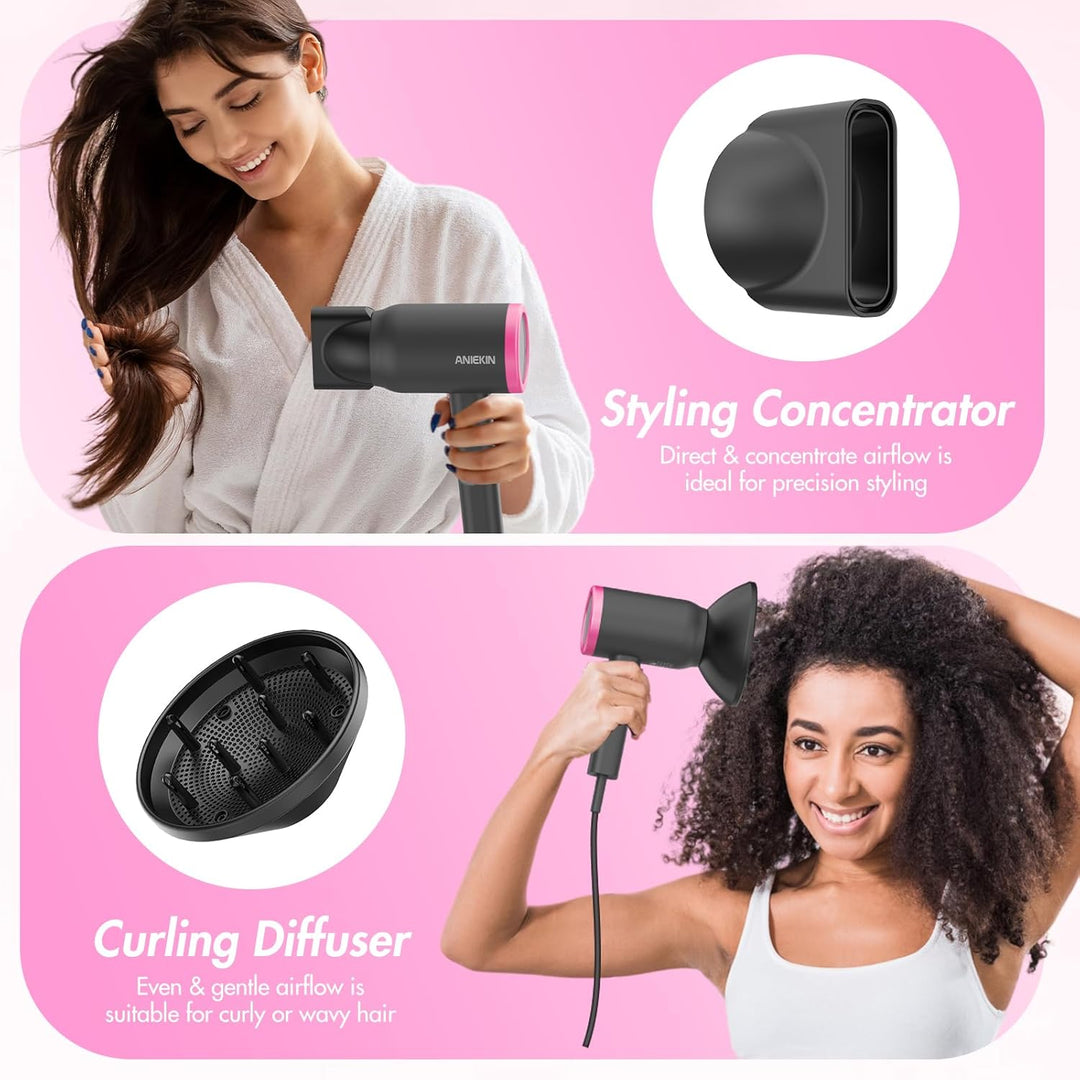 Hair Dryer, 1875 Watts Fast Drying Blow Dryer with Diffuser and Concentrator, Compact Lightweight Hair Dryer for Women and Men