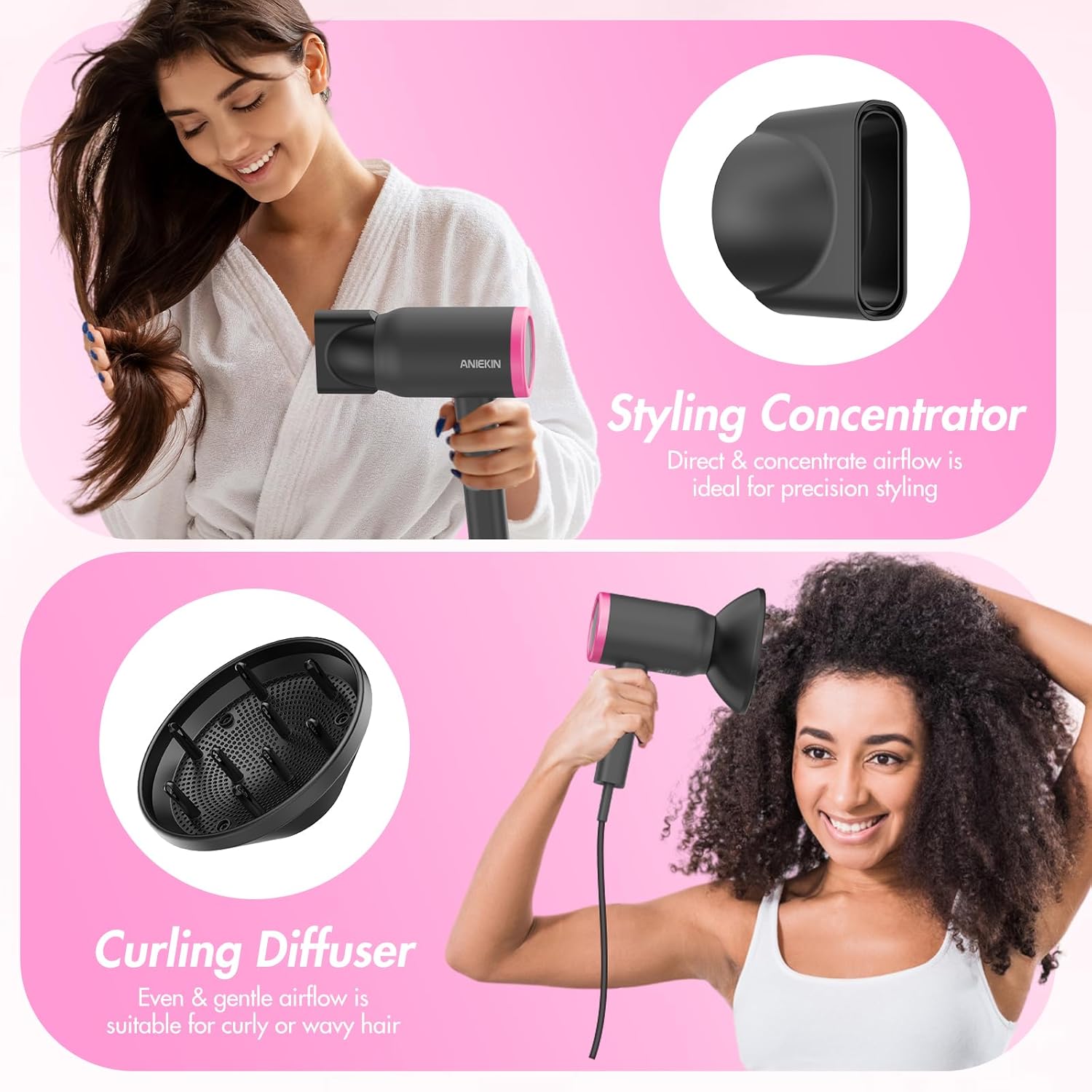 Hair Dryer, 1875 Watts Fast Drying Blow Dryer with Diffuser and Concentrator, Compact Lightweight Hair Dryer for Women and Men