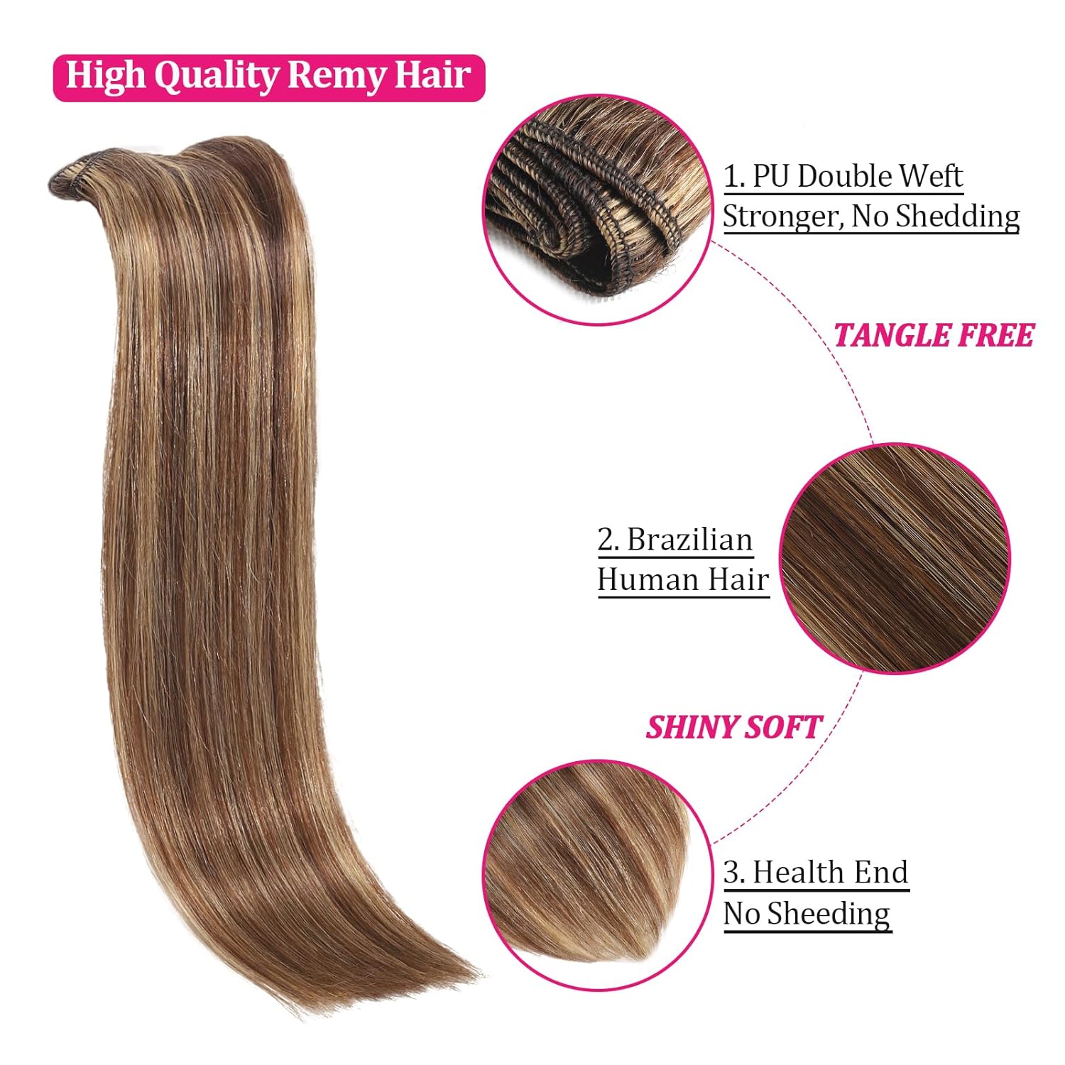 Hair Extension Clip-Ins - Real Human Hair Extensions 120G 8Pcs 18Inch,Soft & Natural Straight Double Weft for Women #P427 Chocolate Brown to Honey Blonde Extensions Real Human Hair Clip Ins