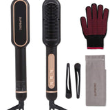 Negative Ionic Hair Straightener Brush with 9 Temp Settings, 30S Fast Negative Ionic Effect: Millions of negative Ionic built in hair straightener brush, when you brush your hair, it can help the hair lock in moisture and provide a pro9 Temp Settings, 30S Fast Heating Hair Straightening Comb