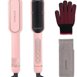 Negative Ionic Hair Straightener Brush with 9 Temp Settings, 30S Fast Negative Ionic Effect: Millions of negative Ionic built in hair straightener brush, when you brush your hair, it can help the hair lock in moisture and provide a pro9 Temp Settings, 30S Fast Heating Hair Straightening Comb