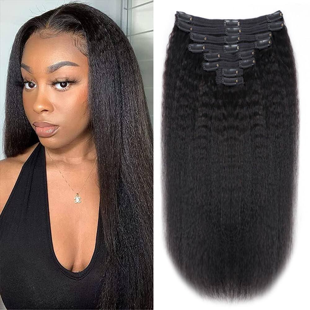Kinky Straight Human Hair Clip in Extensions 120G 12Inch - 26 Inches - PHamily Hair Care 