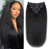 Kinky Straight Human Hair Clip in Extensions 120G 12Inch - 26 Inches - PHamily Hair Care 