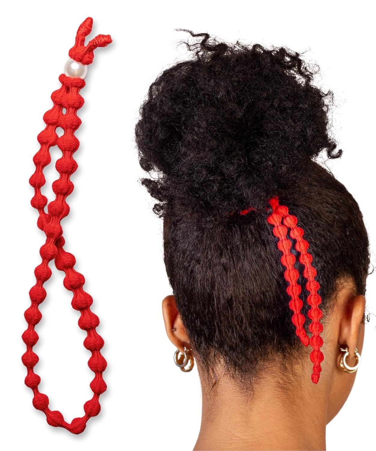 Large Hair Band for Thick, Curly, Natural Hair - Cushioned No Damage Hair Ties Ideal for Braids, Pineapple Hair - Afro Puff Ponytail Holder - Adjustable, Extra Stretchy (Black 2Pk)