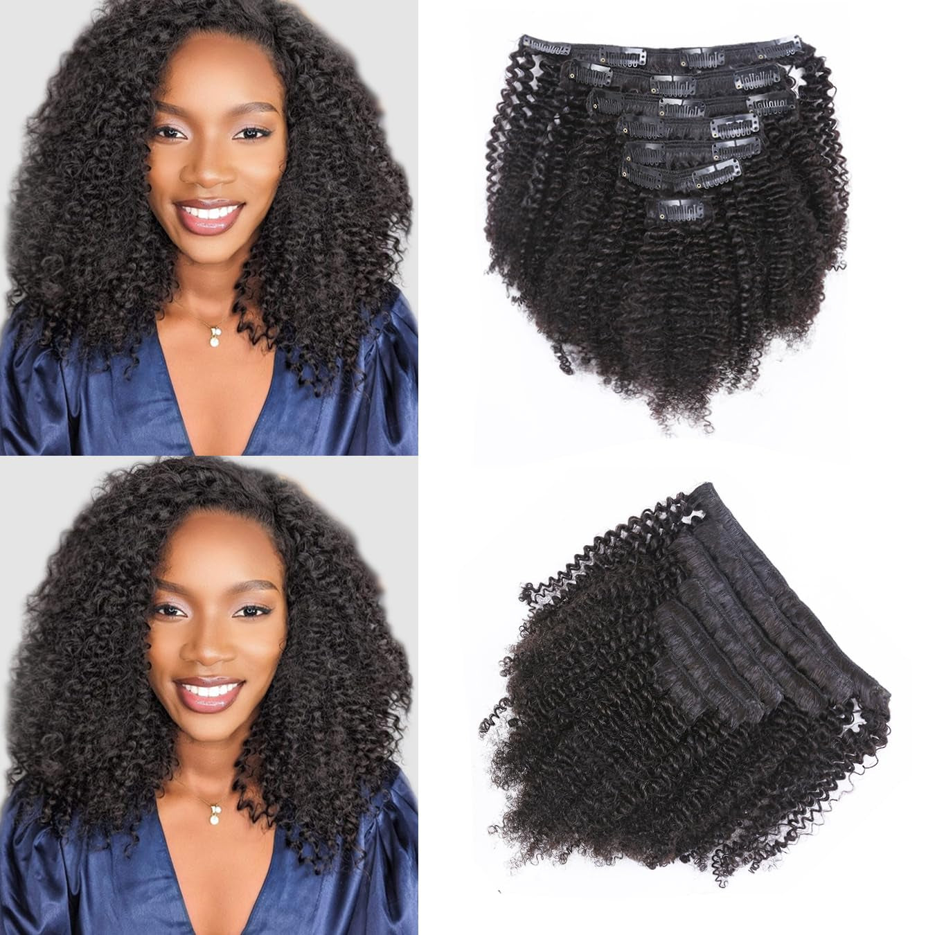 Ombre Curly Clip in Hair Extensions 4B 4C Afro Kinkys Curly Hair Extensions Clip in for Black Women 8A Virgin Natural Human Hair Full Head Kinky Hair Clip Ins Two Tone Ombre 120G #1B/99J AC 14Inch