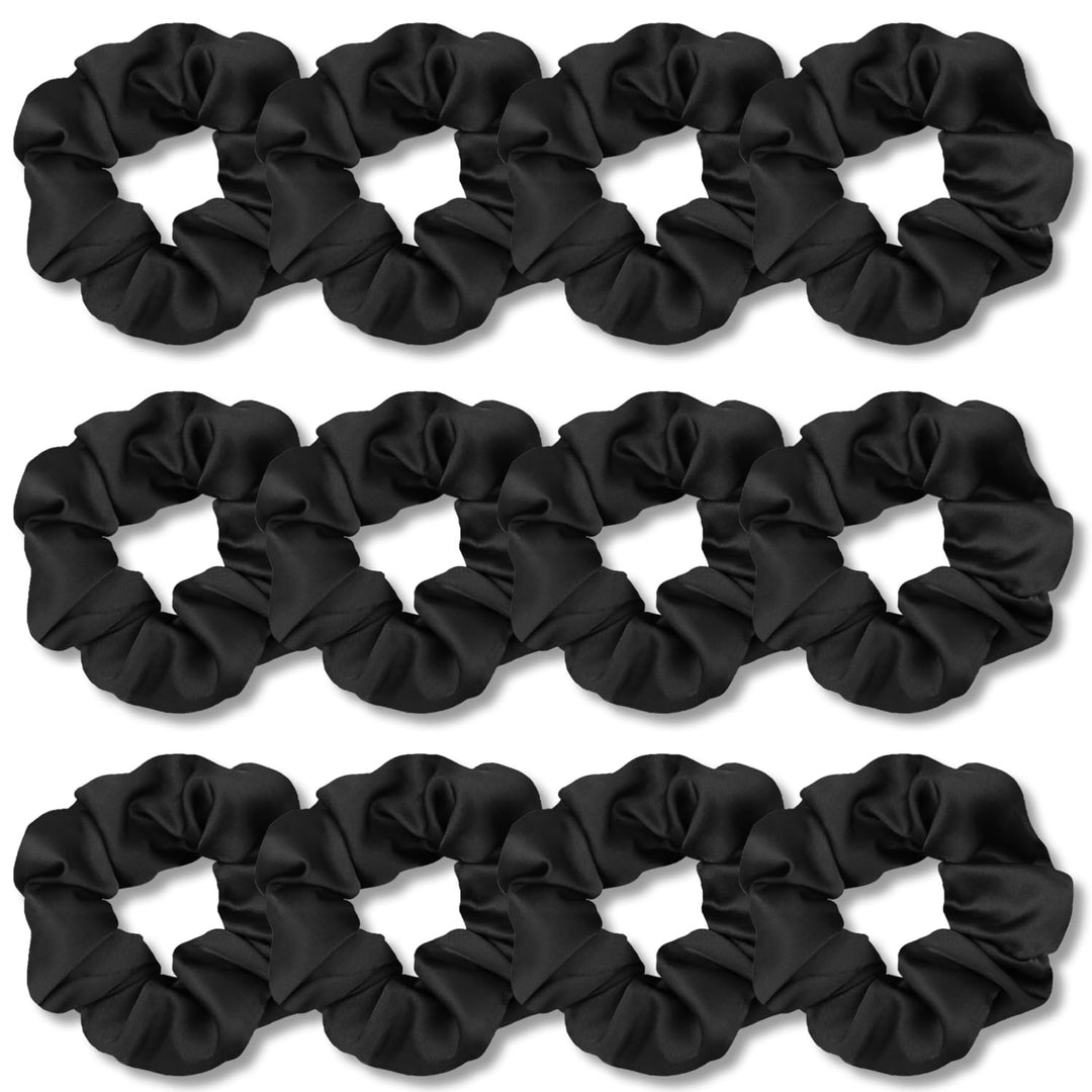 Satin Scrunchies for Hair Sleep, Premium Satin Softer than Silk for Women Curly Hair, Cute Bands Ties for Girls Thin | Thick Hair Styling, 12 Pack, Black