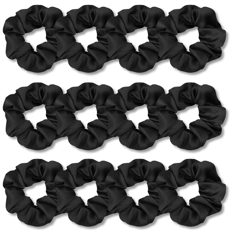 Satin Scrunchies for Hair Sleep, Premium Satin Softer than Silk for Women Curly Hair, Cute Bands Ties for Girls Thin | Thick Hair Styling, 12 Pack, Black