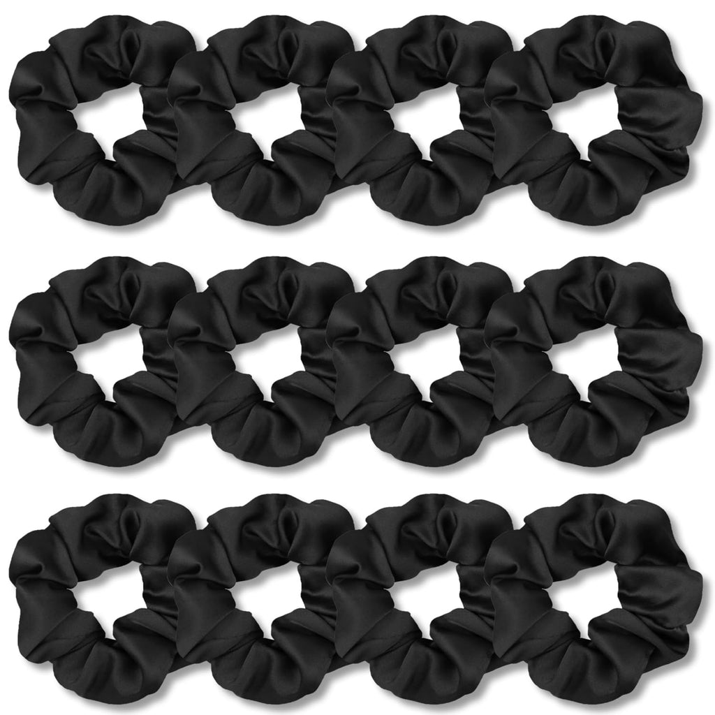 Satin Scrunchies for Hair Sleep, Premium Satin Softer than Silk for Women Curly Hair, Cute Bands Ties for Girls Thin | Thick Hair Styling, 12 Pack, Black