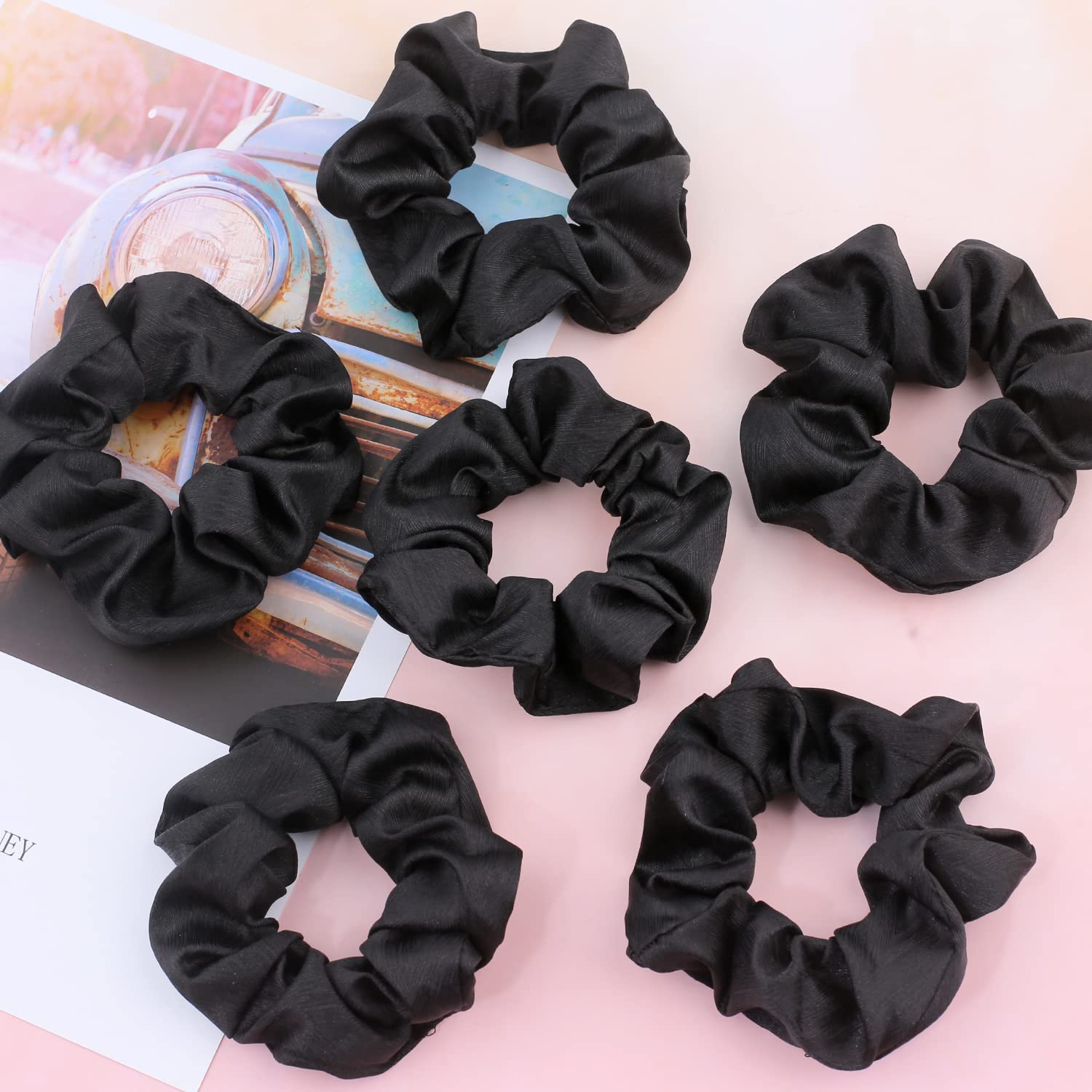 Satin Scrunchies for Hair Sleep, Premium Satin Softer than Silk for Women Curly Hair, Cute Bands Ties for Girls Thin | Thick Hair Styling, 12 Pack, Black