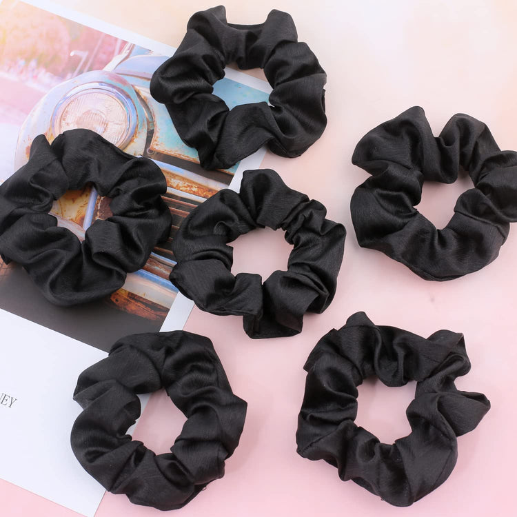 Satin Scrunchies for Hair Sleep, Premium Satin Softer than Silk for Women Curly Hair, Cute Bands Ties for Girls Thin | Thick Hair Styling, 12 Pack, Black