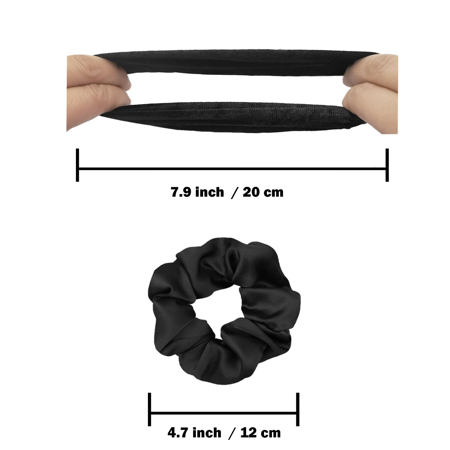 Satin Scrunchies for Hair Sleep, Premium Satin Softer than Silk for Women Curly Hair, Cute Bands Ties for Girls Thin | Thick Hair Styling, 12 Pack, Black