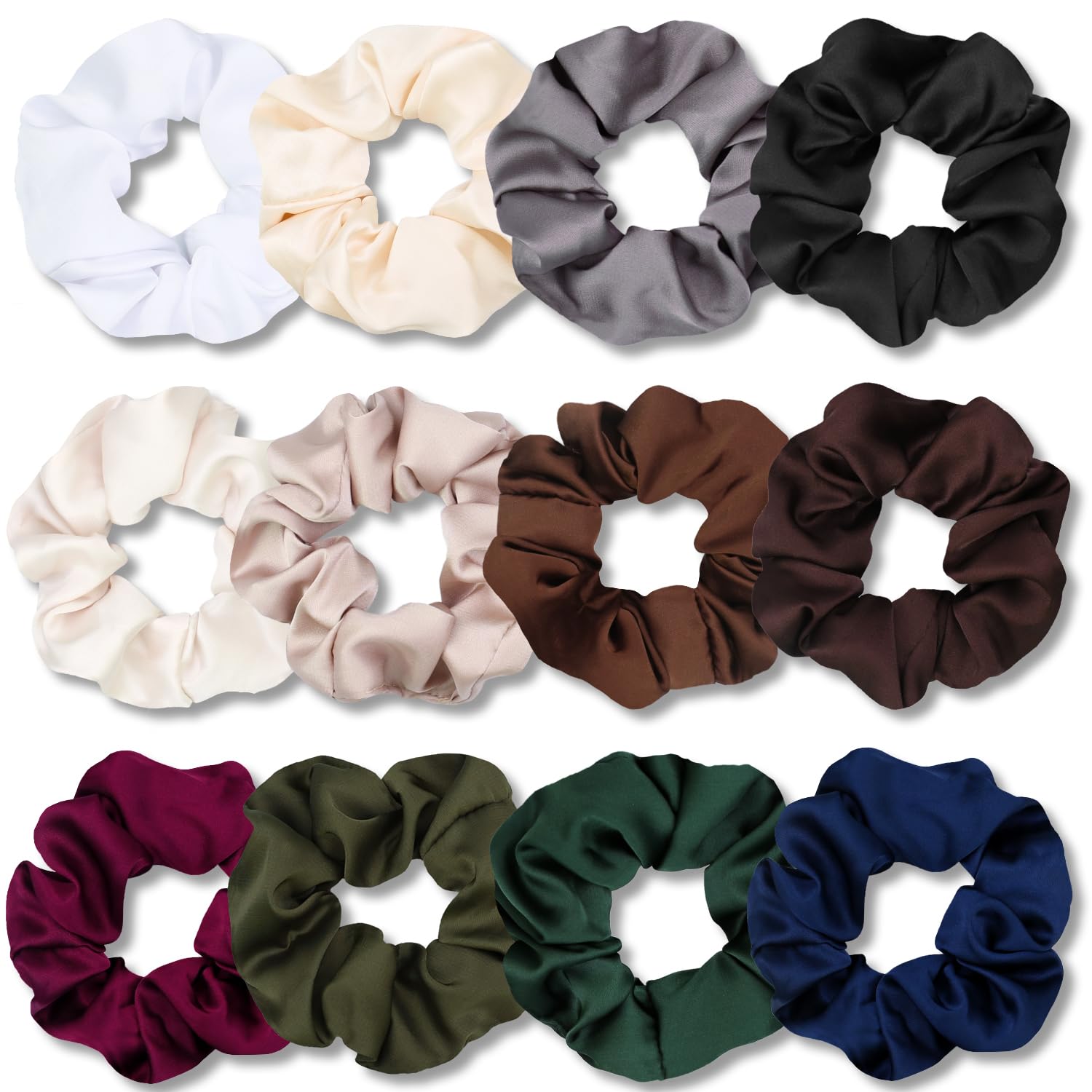 Satin Scrunchies for Hair Sleep, Premium Satin Softer than Silk for Women Curly Hair, Cute Bands Ties for Girls Thin | Thick Hair Styling, 12 Pack, Black