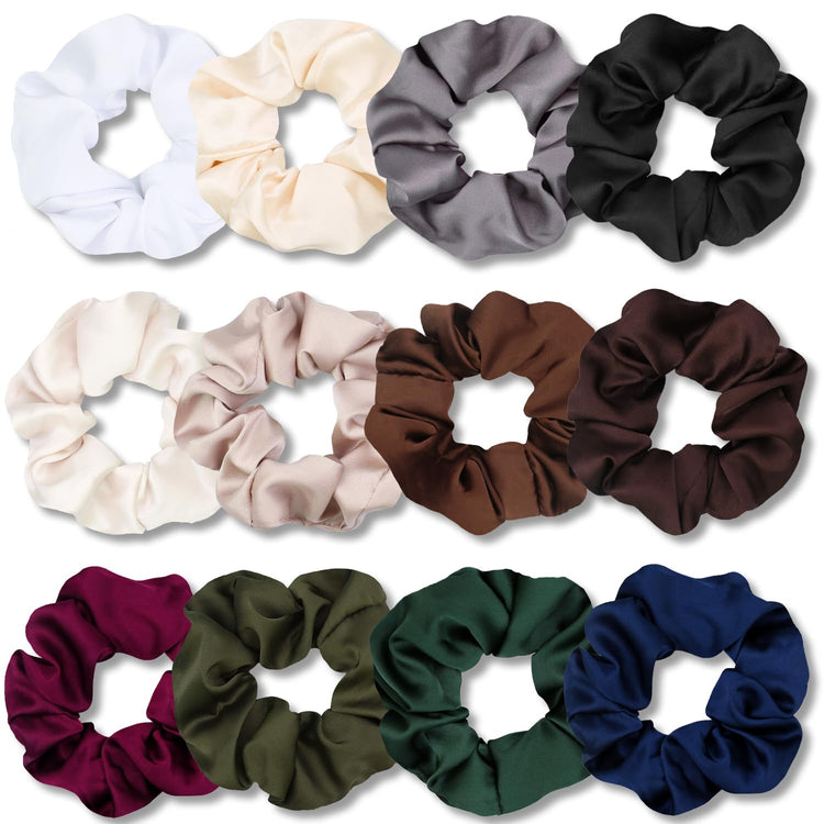 Satin Scrunchies for Hair Sleep, Premium Satin Softer than Silk for Women Curly Hair, Cute Bands Ties for Girls Thin | Thick Hair Styling, 12 Pack, Black