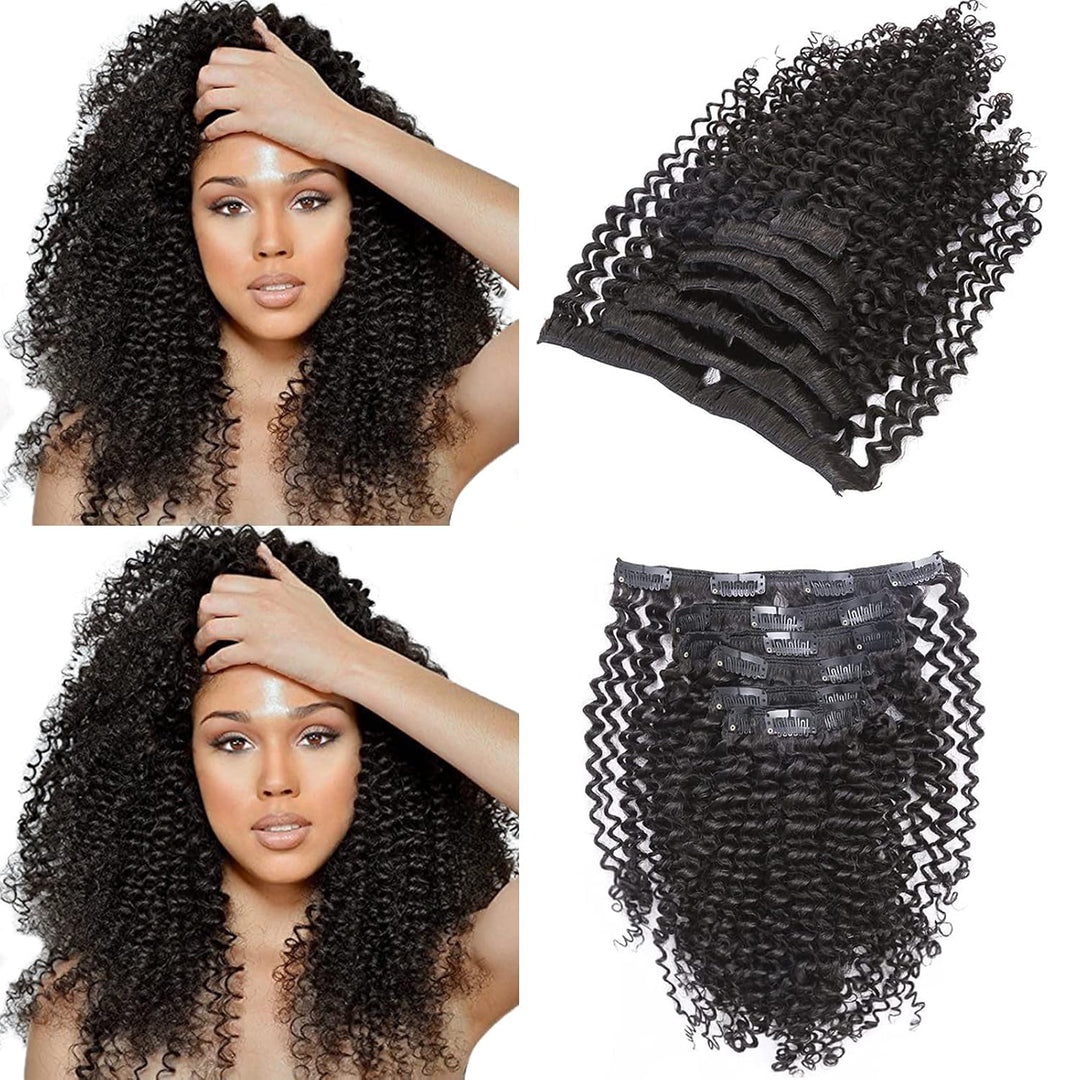 Ombre Curly Clip in Hair Extensions 4B 4C Afro Kinkys Curly Hair Extensions Clip in for Black Women 8A Virgin Natural Human Hair Full Head Kinky Hair Clip Ins Two Tone Ombre 120G #1B/99J AC 14Inch