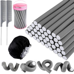 40 Pieces 9.45 x 0.71 Inch Flexible Curling Rods No Heat Hair Rollers Hair Curlers Set, 2 Comb, 1 Satin Bonnet, 1 Cosmetic Bag
