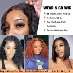 Wear and Go Glueless Wigs Human Hair Pre Plucked Deep Wave Bob Wig Human Hair Lace Front Wigs for Beginners 