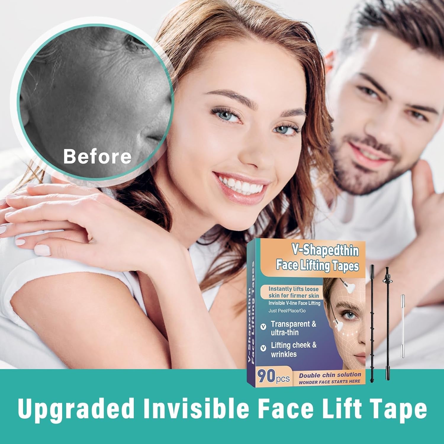 Face Lift Tape, Face Tape Lifting Invisible,90Pcs High Elasticity Instant Face Lift Tape V-Shaped for Lifting Sagging Skin, Hide Double Chin & Facial Wrinkles