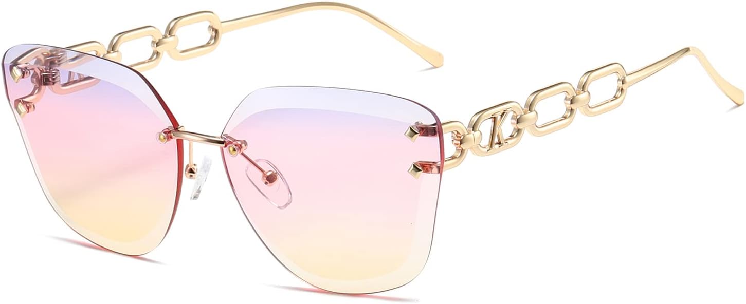 Sunglasses for Women Oversized Rimless Diamond Cutting Lens Sun Glasses AE0534