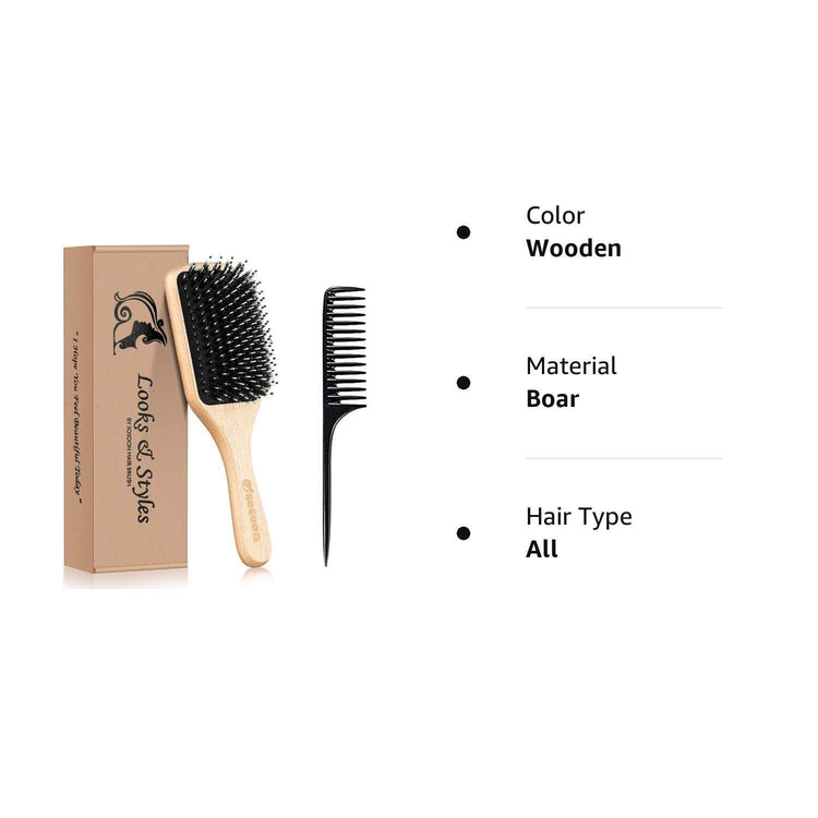 Hair Brush,  Boar Bristle Paddle Hairbrush for Long Short Thick Thin C🍀CARE FOR YOUR HAIR: Using the boar bristle brush removes the dust, oil ,dandruff and dirt, creates healthy, shiny hair and will help to reduce hair breakage, seal Long Short Thick Thin Curly Straight Wavy Dry Hair