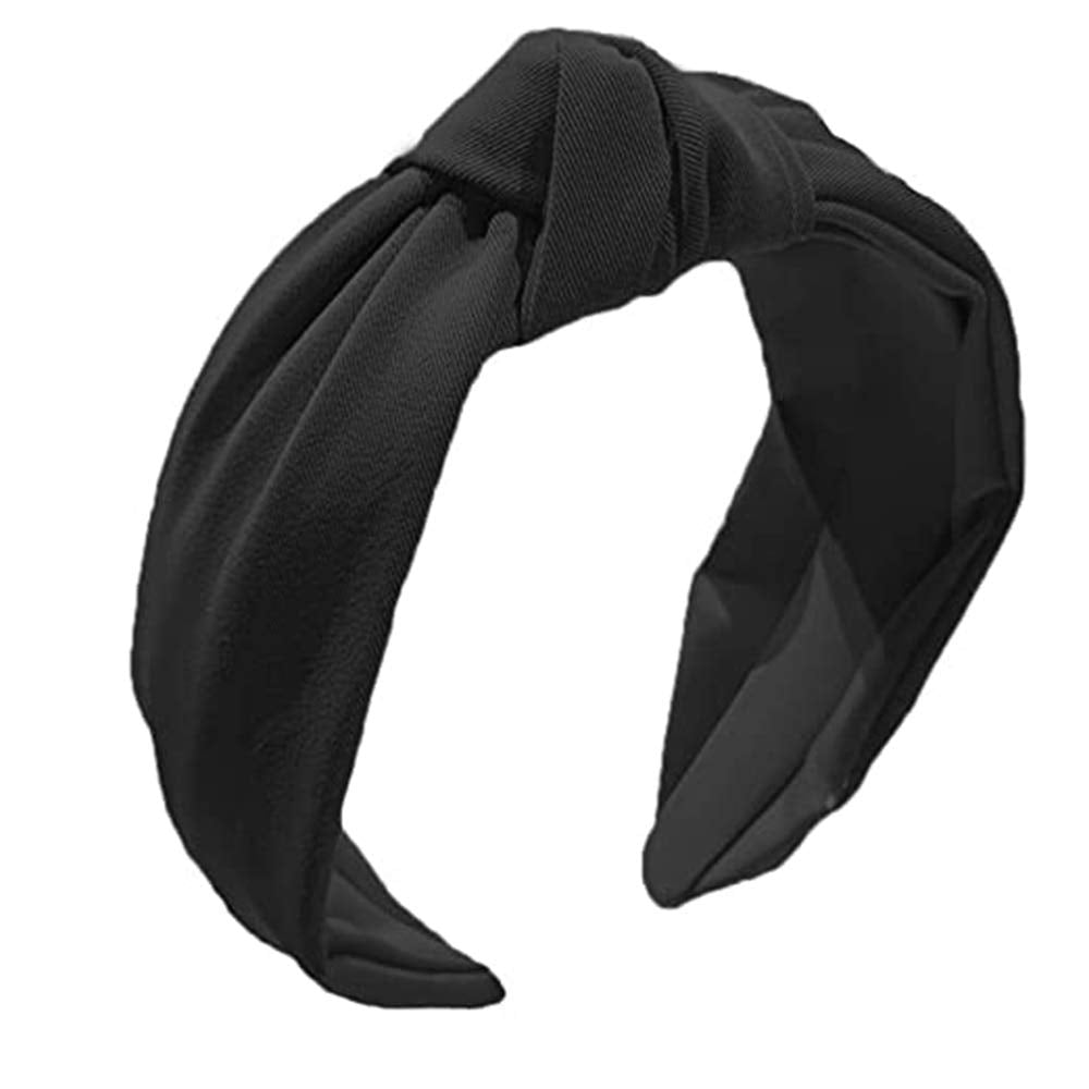 Headband for Women, Knotted Wide Headband, Yoga Hair Band Fashion Elastic Hair Accessories for Women (PU Black)
