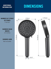 Filtered Shower Head with Handheld, High Pressure 6 Spray Mode Showerhead with Filters, Water Softener Filters Beads for Hard Water - Remove Chlorine - Reduces Dry Itchy Skin, Matte Black
