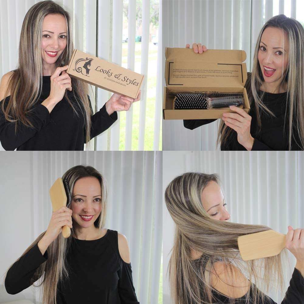 Hair Brush,  Boar Bristle Paddle Hairbrush for Long Short Thick Thin C🍀CARE FOR YOUR HAIR: Using the boar bristle brush removes the dust, oil ,dandruff and dirt, creates healthy, shiny hair and will help to reduce hair breakage, seal Long Short Thick Thin Curly Straight Wavy Dry Hair