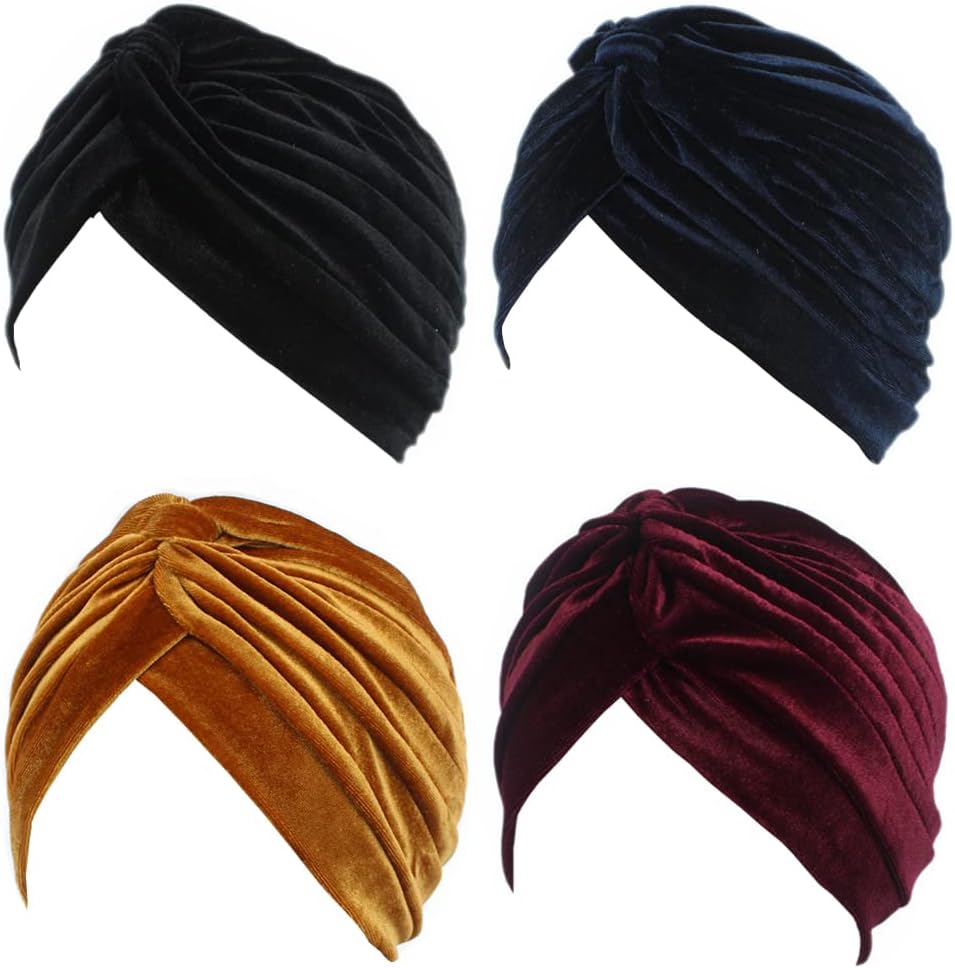 Pleated Stretch Ruffle Women'S Velvet Chemo Turban Hat Wrap Cover