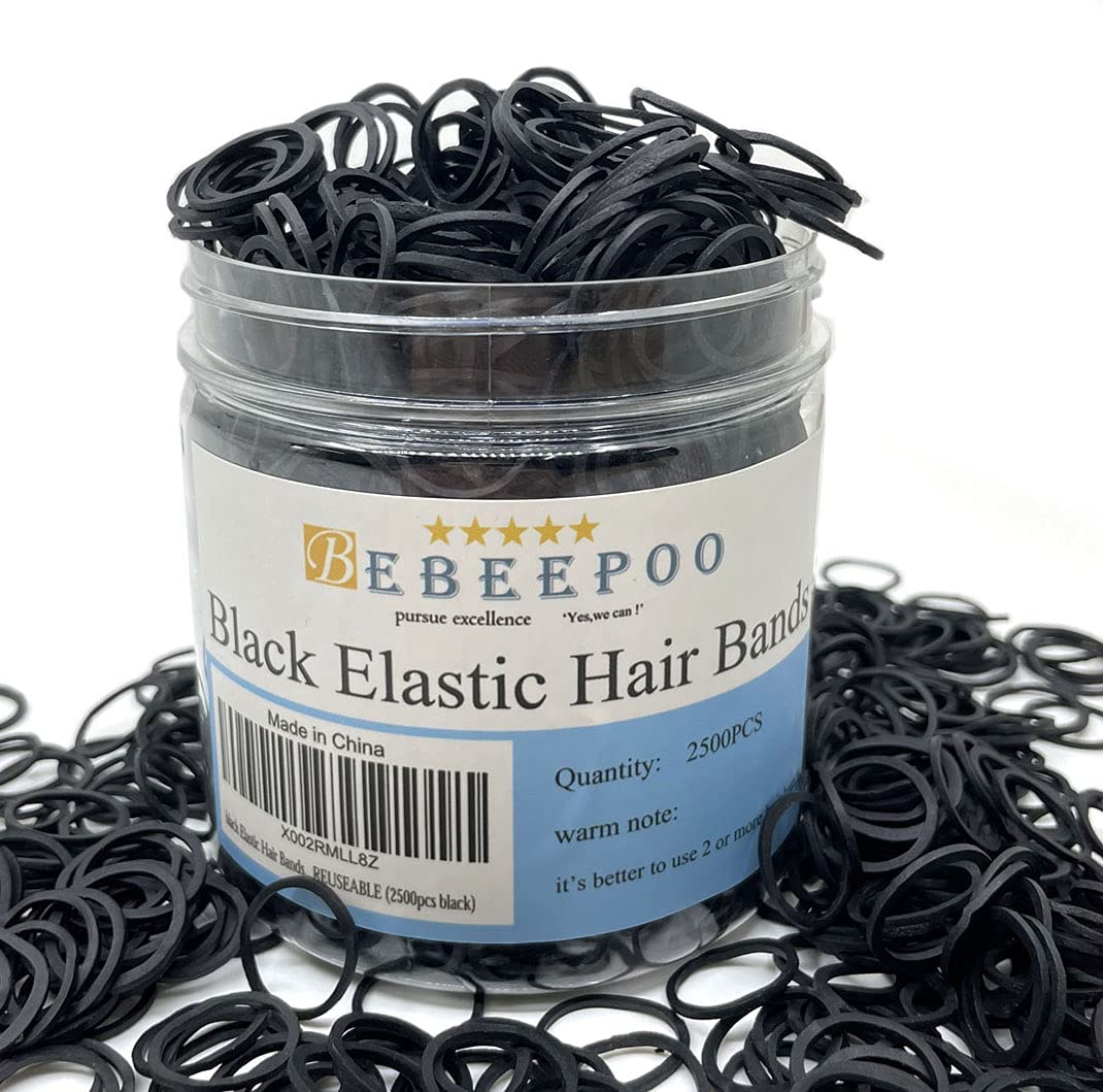 Mini Rubber Black Elastic Hair Ties Bands with a Box， 2500Pcs , Soft - STRONG - REUSEABLE (2500Pcs Black)