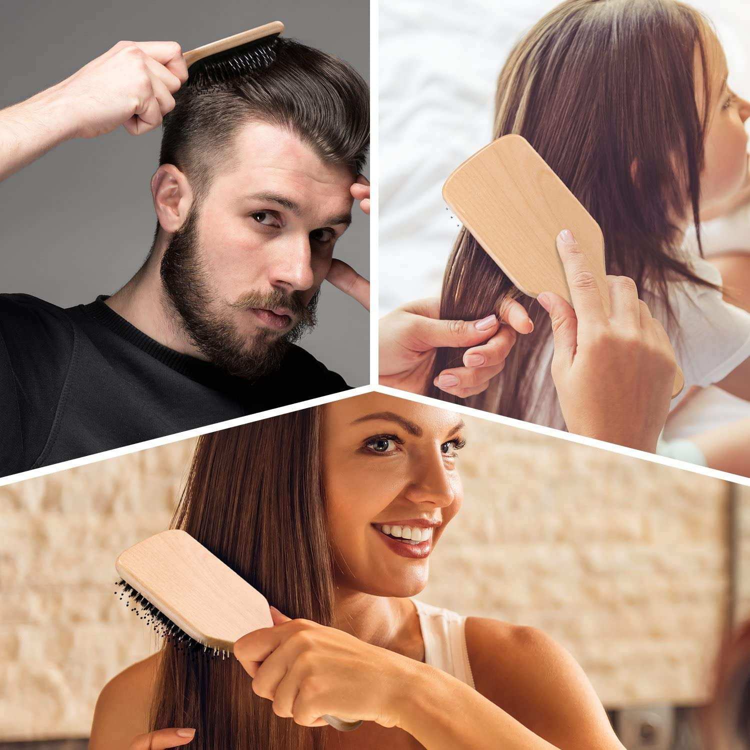 Hair Brush,  Boar Bristle Paddle Hairbrush for Long Short Thick Thin C🍀CARE FOR YOUR HAIR: Using the boar bristle brush removes the dust, oil ,dandruff and dirt, creates healthy, shiny hair and will help to reduce hair breakage, seal Long Short Thick Thin Curly Straight Wavy Dry Hair