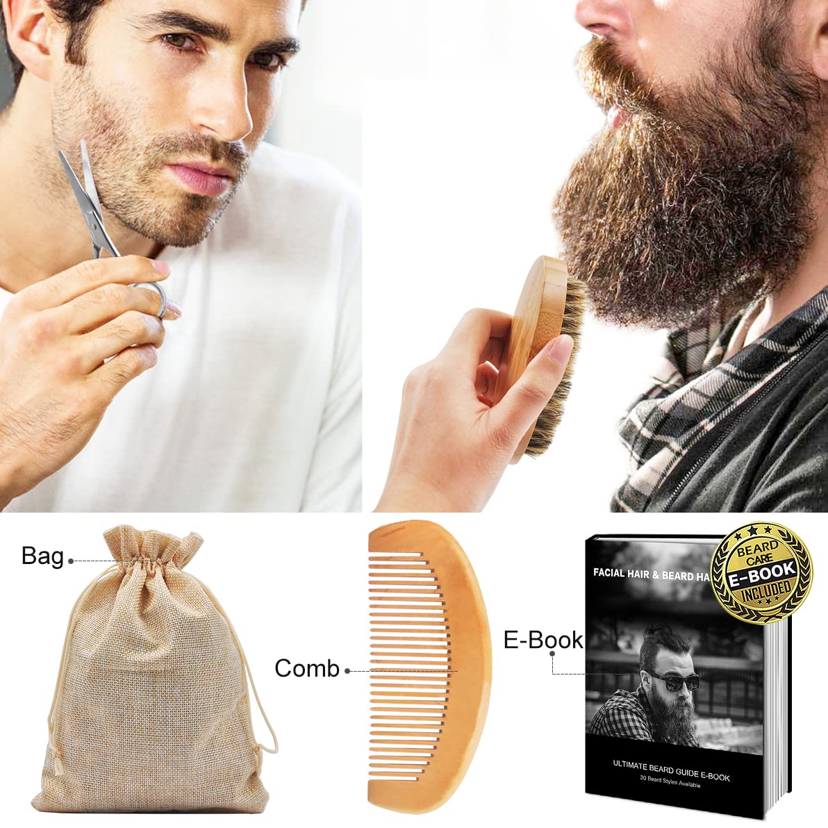 Upgraded Beard Grooming Kit W/Beard Conditioner,Beard Oil,Beard Balm,Beard Brush,Beard Shampoo/Wash,Beard Comb,Beard Scissors,Storage Bag,Beard E-Book,Beard Care Gifts for Men Him