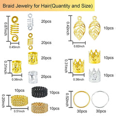 200PCS Hair Jewelry for Braids Accessories, Hair Beads for Braids, Gold Hair Accessories, Metal Gold Braids Rings Cuffs Clips for Dreadlock Accessories Hair Decorations