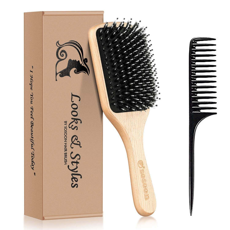 Hair Brush,  Boar Bristle Paddle Hairbrush for Long Short Thick Thin C🍀CARE FOR YOUR HAIR: Using the boar bristle brush removes the dust, oil ,dandruff and dirt, creates healthy, shiny hair and will help to reduce hair breakage, seal Long Short Thick Thin Curly Straight Wavy Dry Hair