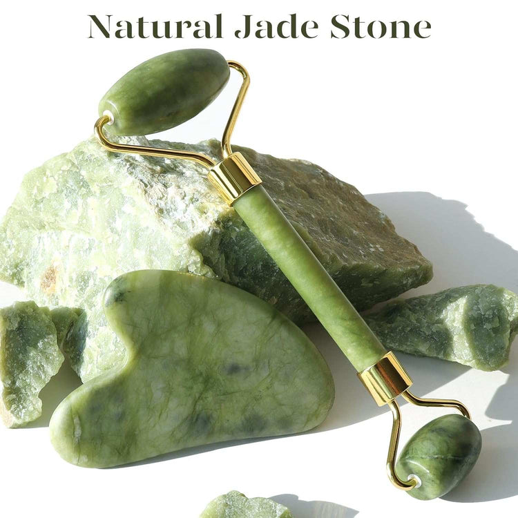 Jade Roller & Gua Sha, Face Roller, Facial Beauty Roller Skin Care Tools, Self Care Gift for Men Women, Massager for Face, Eyes, Neck, Relieve Fine Lines and Wrinkles - Green