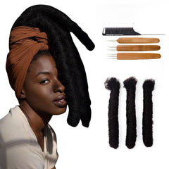 10 Inch 4Cm Width Jumbo Locs 100% Handmade Human Hair Dreadlock Extensions for Man Women Natural Black Dreads Can Be Dyed and Bleached, with Needle and Comb (10 Wick)