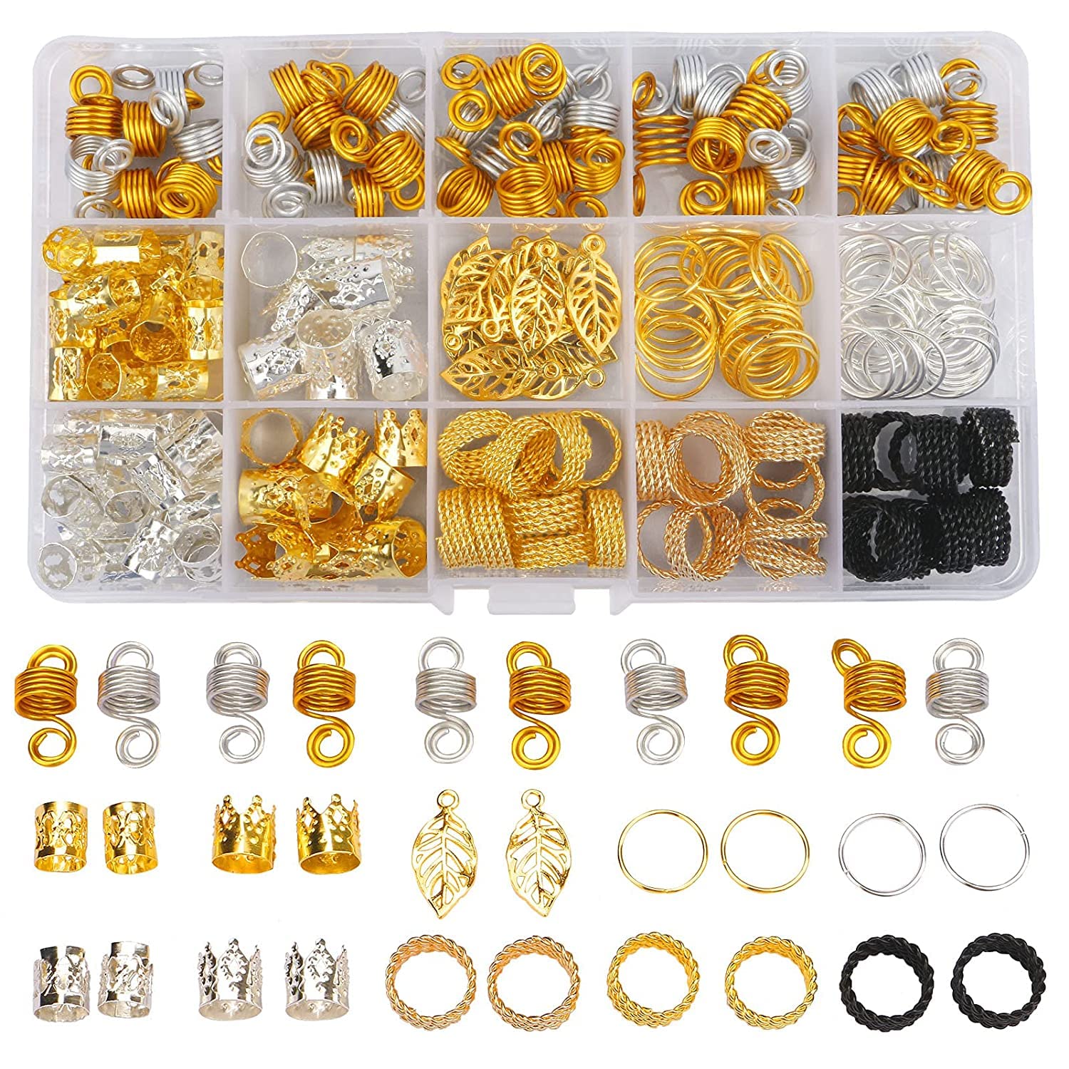 200PCS Hair Jewelry for Braids Accessories, Hair Beads for Braids, Gold Hair Accessories, Metal Gold Braids Rings Cuffs Clips for Dreadlock Accessories Hair Decorations