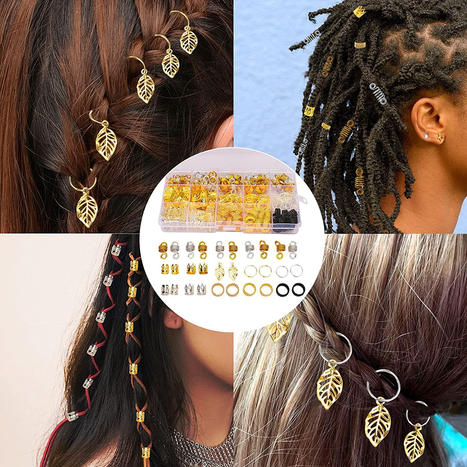 200pcs Hair Beads for Braids Woman Man Mixed Beads Dreadlock