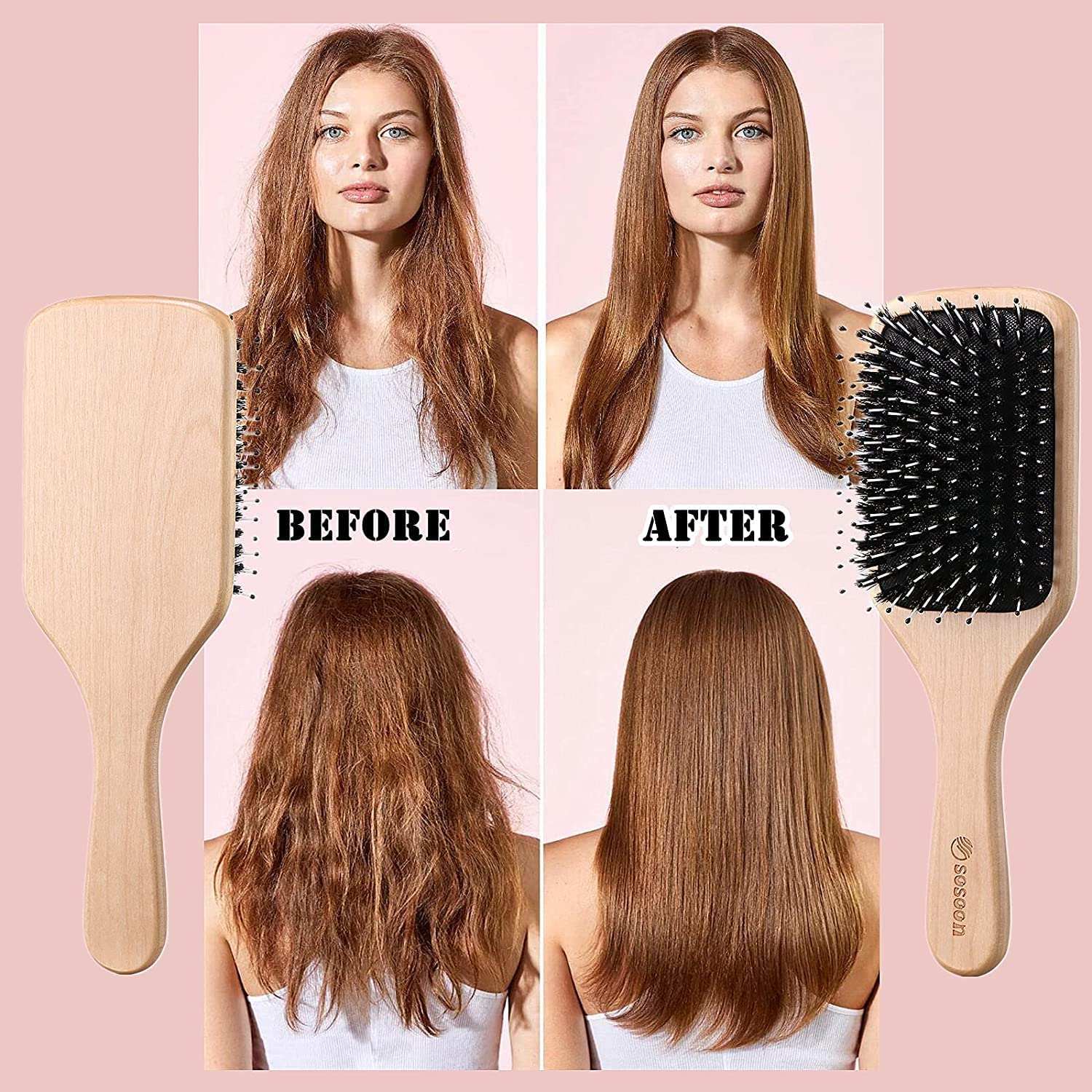 Hair Brush,  Boar Bristle Paddle Hairbrush for Long Short Thick Thin C🍀CARE FOR YOUR HAIR: Using the boar bristle brush removes the dust, oil ,dandruff and dirt, creates healthy, shiny hair and will help to reduce hair breakage, seal Long Short Thick Thin Curly Straight Wavy Dry Hair
