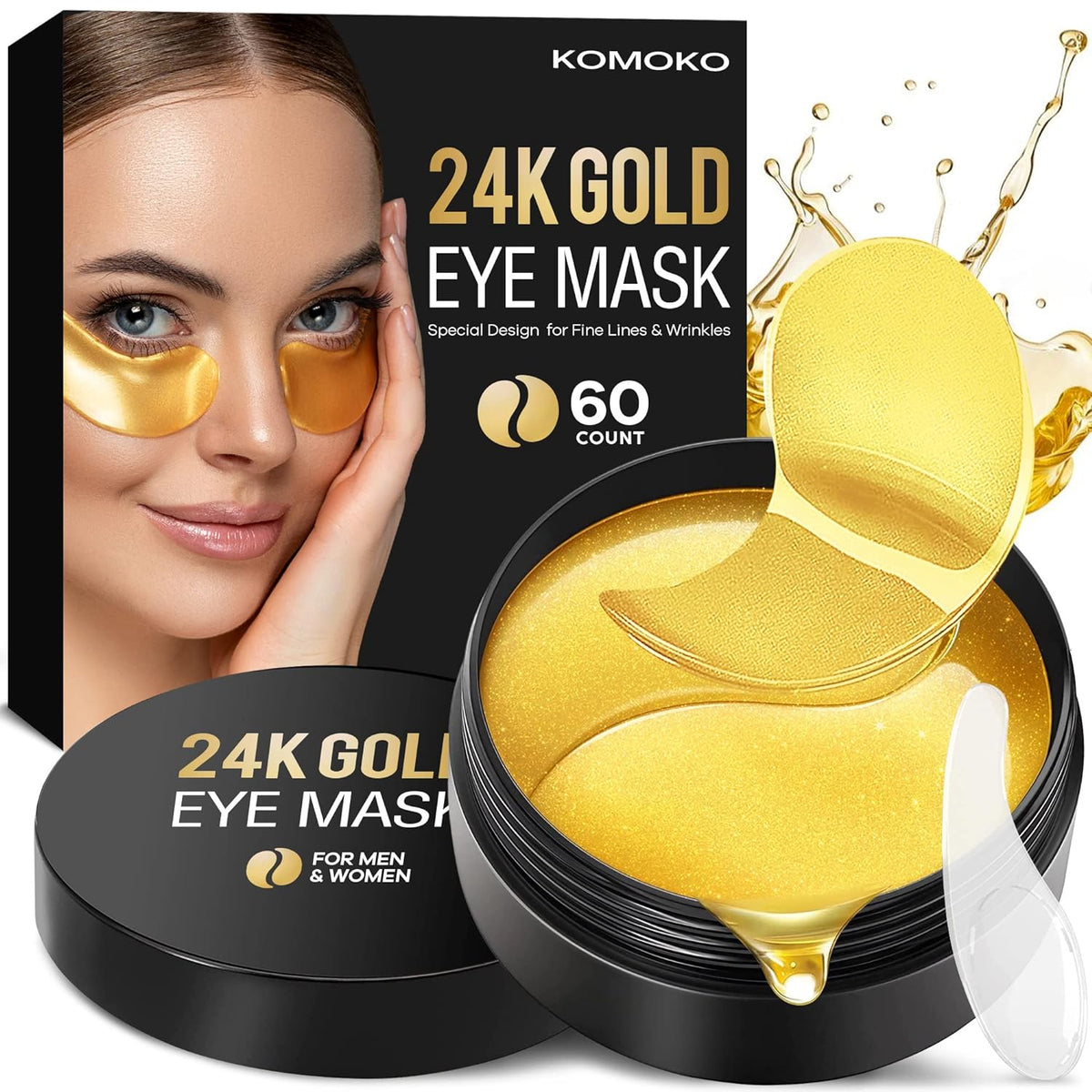 30-Pairs 24K Gold under Eye Patches, Skin Care, Golden under Eye Mask Anti-Aging Collagen & Amino Acid, Eye Mask for Removing Dark Circles, Puffiness and Wrinkles, Refresh Your under Eye Skin