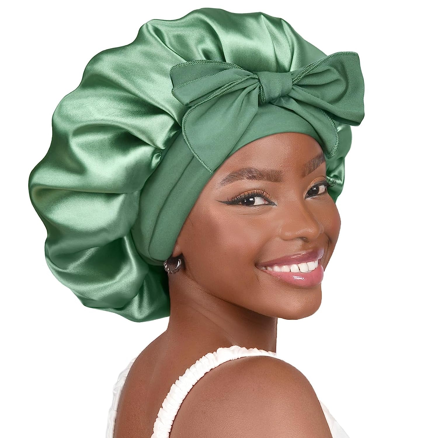 PHAMILY Satin Bonnet Silk Bonnet with Tie Band for  Sleeping, Double Layer Satin Lined, Black Hair Bonnets for Women Natural Curly Hair