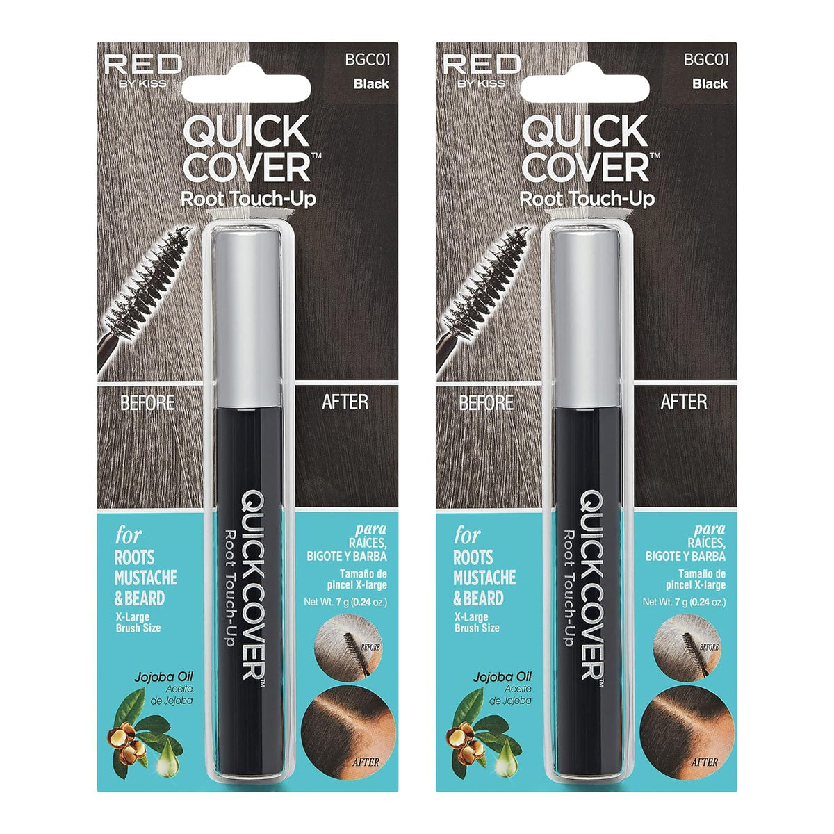 RED by  Quick Cover Root Touch up Rescue, Mascara Natural Water-Resistant Temporary Gray Concealer Cover up Brush for Hair Mustache & Beard (Black) (2Pcs)